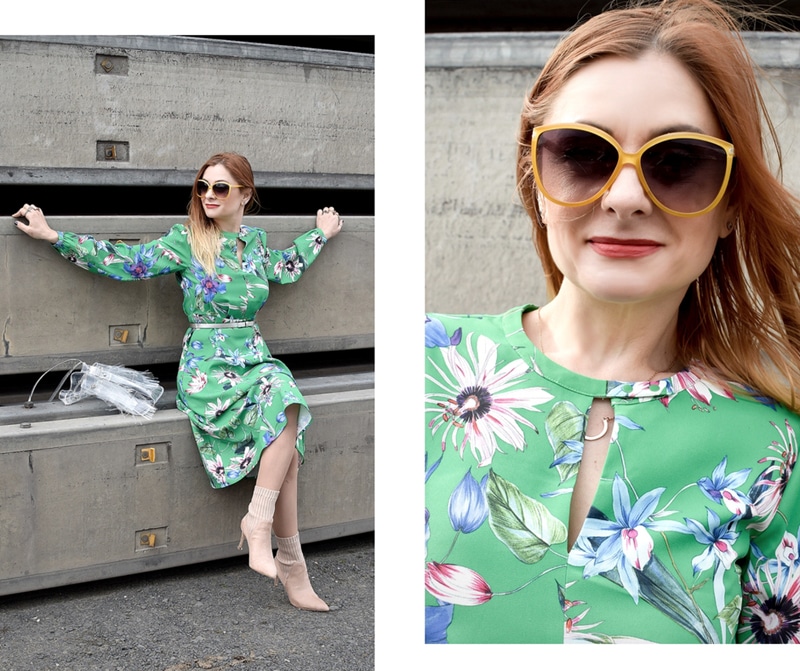 Grünes Damenkleid von H&M, Sommerkleid mit langen Ärmeln, Modeinsp für Ü40 Frauen