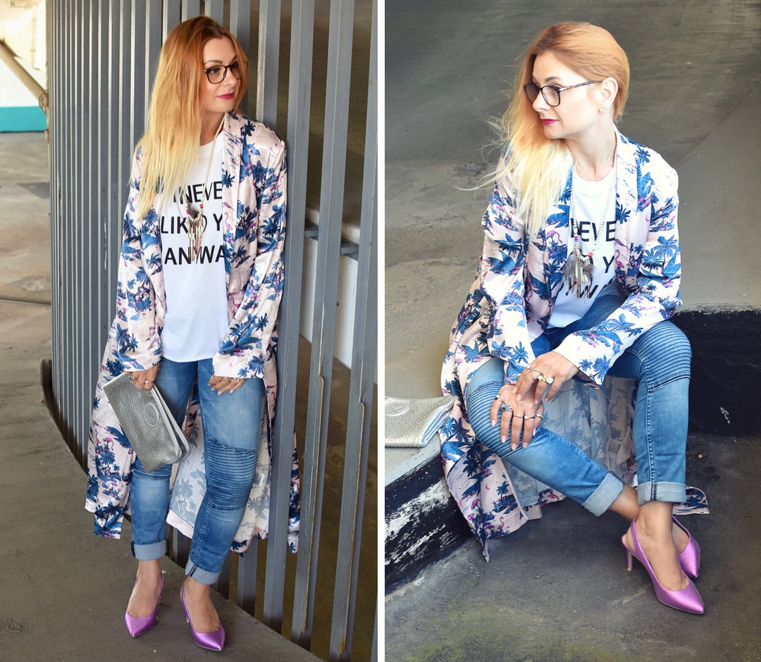 Rosa Slingback Pumps, Kimono, Blue Jeans