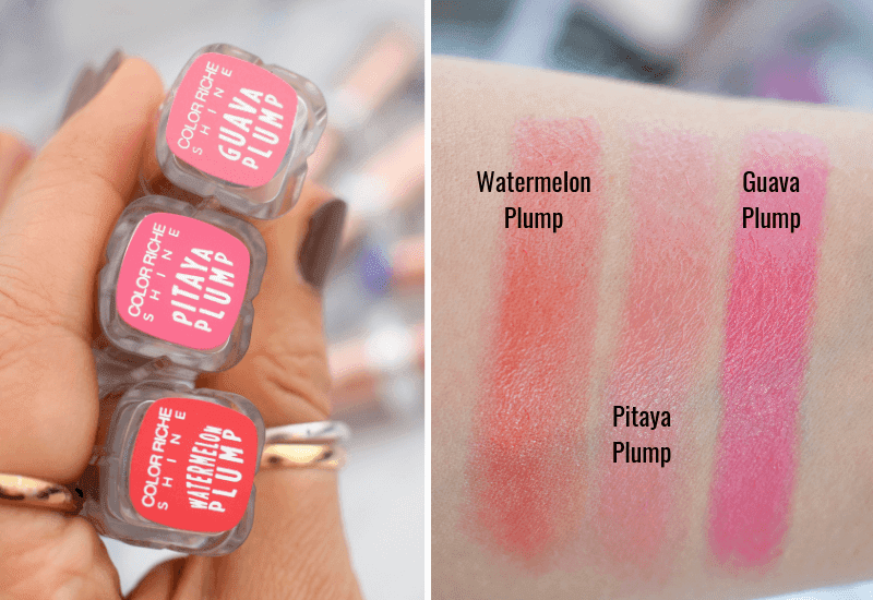 Alle Farben der L'Oréal Paris Color Riche Plump & Shine Lippenstifte im Swatch