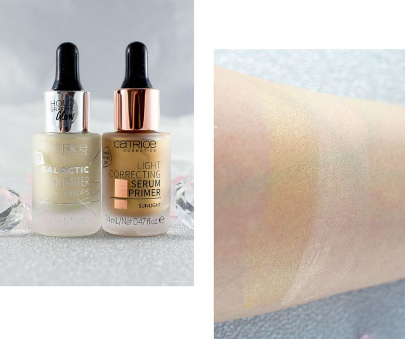 Catrice Galactic Highlighter Drops und Light Correcting Serum Primer, Catrice Neues Sortiment Frühjahr Sommer 2018, Review, Swatch