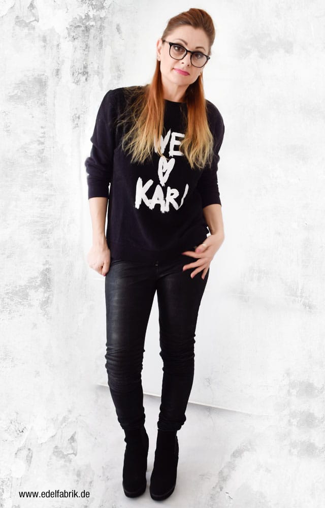 schwarzes Karl Lagerfeld Sweatshirt, Black meets Black, Ü40 Look