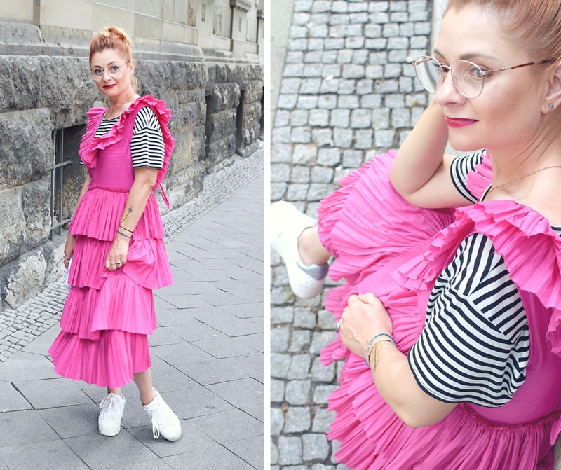 pinkes Sommerkleid von H&M mit Rüschen, Modetipps für erwachsene Frauen
