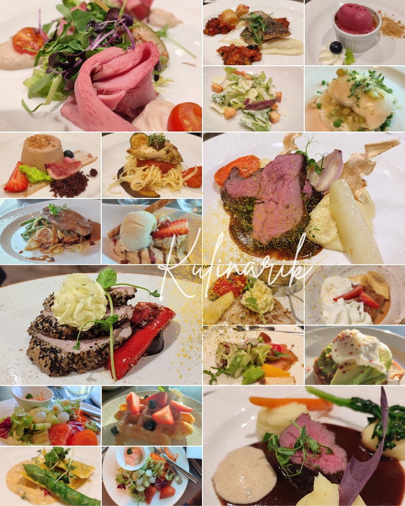 Eine Collage aus verschiedenen Tellergerichten die auf der Viva Enjoy als Menu serviert werden.