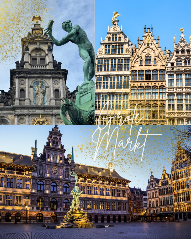 Bild vom Grote Markt. Er ist der berühmteste Platz in Antwerpen. Hier steht der auch der Brabobrunnen.
