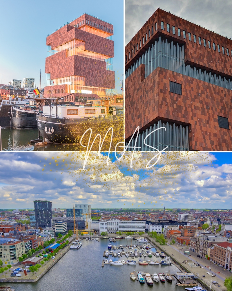 Blick auf das MAS Antwerpen mit Ausblick vom Dach des MAS auf die Stadt und die Schelde.