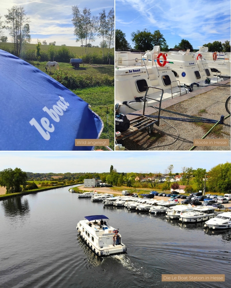 Anlegeplatz und Hausboote an der Le Boat Basis in Hesse.