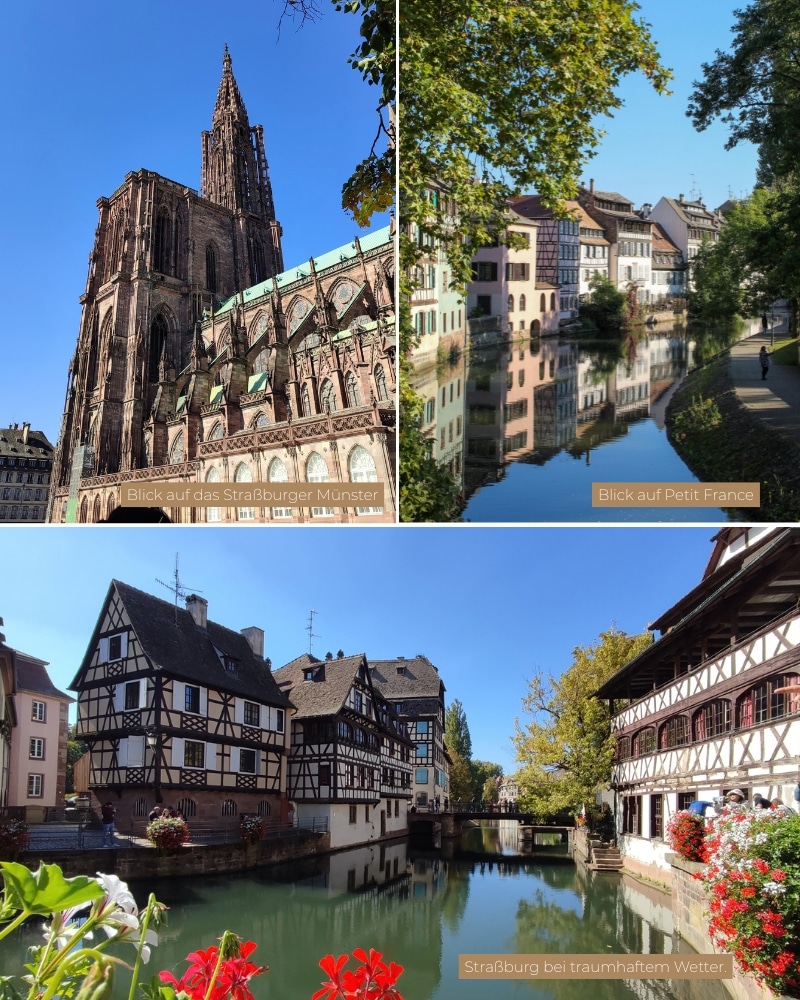 Malerische Fachwerkhäuser im Viertel Petit France während des Ausflugs nach Straßburg.